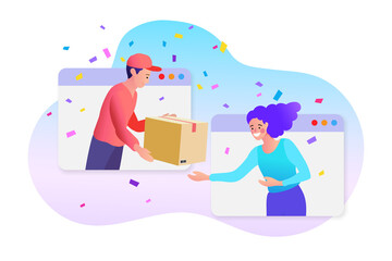 Vector Concept Marketing and Digital marketing, Shopping online on website or mobile application, Online delivery service concept