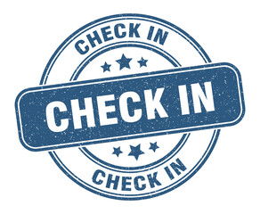 check in stamp. check in label. round grunge sign
