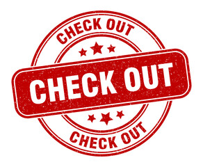 check out stamp. check out label. round grunge sign