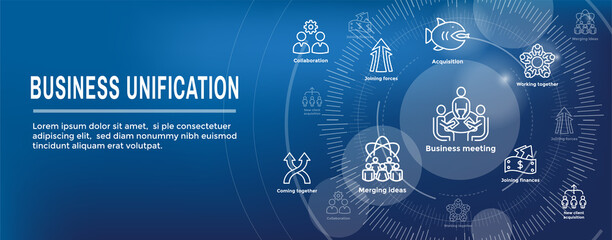 Companies merging together, one buying out the other - icon set
