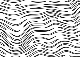 Modern abstract wavy background from thin curves of black lines on a white backdrop. Trendy vector graphics