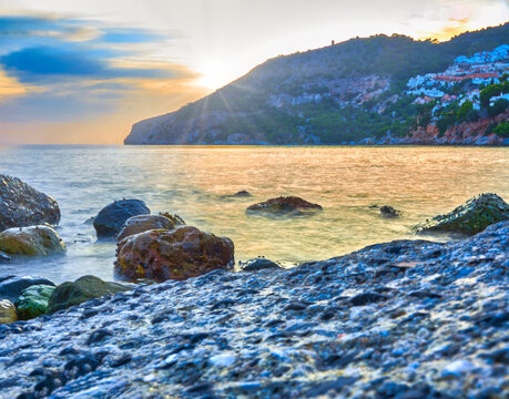 La Herradura town beach at sunset Granada Spain fantasy