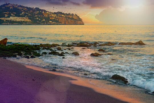 La Herradura town beach at sunset Granada Spain fantasy