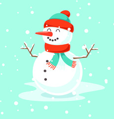 Christmas snowman on white background. Cartoon illustration for kids
