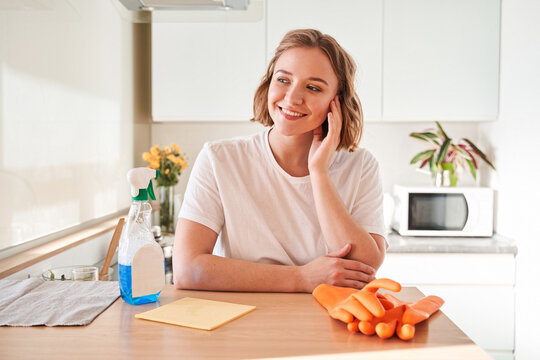 Lady Enjoying Nice Smell Of Cleaning