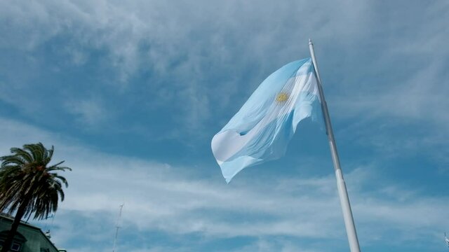 Argentina national flag waving on a flagpole