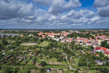 Aerial drone photo of Morag, small town in Warmia Mazury region of Poland