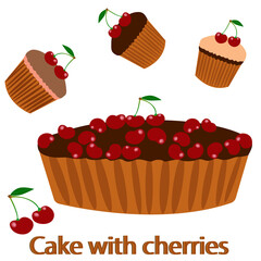 Cherry pie. Pie with berries. Cake with cherries. Dessert. Vector illustration, isolated on white background.