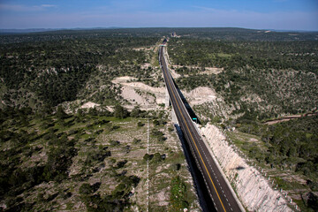 August 28 2010, Durango, Mexico. Aerial view, from helicopter, of roads, bridges, and architectural connections in the state of Durango Mexico.