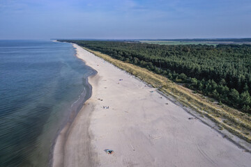 Fototapeta na wymiar Aerial view of a beach strip in Debki resort village on the Baltic Sea coast in Pomerania region of Poland