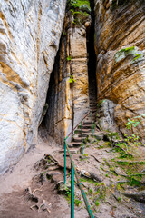 Narrow staircase in sandstone gorge
