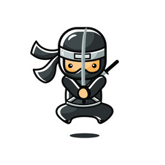 Cartoon black little ninja jump use sword to attack