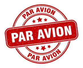 par avion stamp. par avion label. round grunge sign