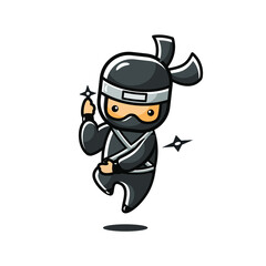 Black little ninja jump throwing a dart. it can be used as logo or mascot