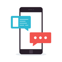 Concept of a mobile chat or conversation of people via mobile phones. Can be used to illustrate globalization, connection, phone calls or social media topics.