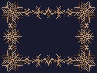 Christmas art deco frame with snowflakes. Line art vintage linear border. Design a template for invitations, leaflets and greeting cards. The style of the 1920s - 1930s. Vector illustration