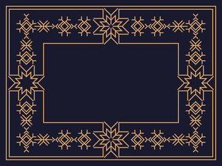 Fototapeta na wymiar Christmas art deco frame with snowflakes. Line art vintage linear border. Design a template for invitations, leaflets and greeting cards. The style of the 1920s - 1930s. Vector illustration