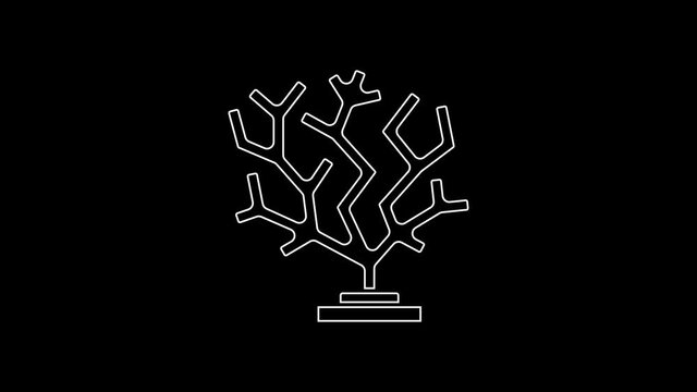 White line Coral icon isolated on black background. 4K Video motion graphic animation