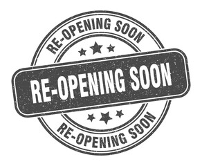 re-opening soon stamp. re-opening soon label. round grunge sign