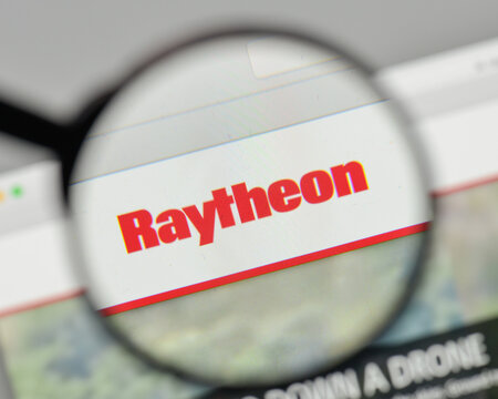 Milan, Italy - November 1, 2017: Raytheon logo on the website homepage.