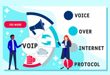 Vector website design template . VOIP - Voice over Internet Protocol acronym, business concept. illustration for website banner, marketing materials, business presentation, online advertising.