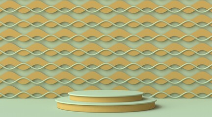 Mock up podium for product presentation on green and brown wave pattern 3D