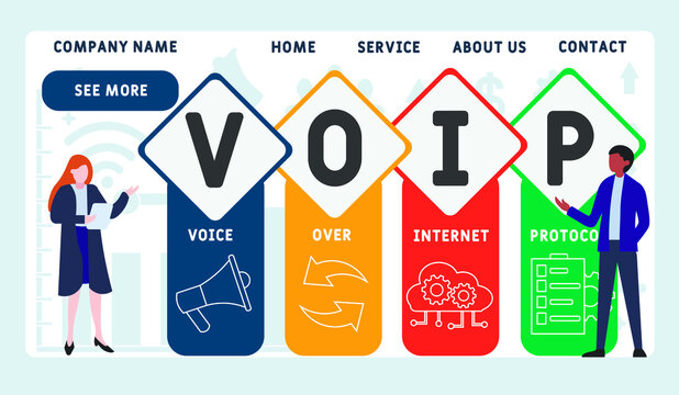 Vector website design template . VOIP - Voice over Internet Protocol acronym, business concept. illustration for website banner, marketing materials, business presentation, online advertising.