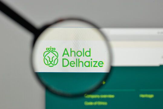 Milan, Italy - November 1, 2017: Royal Ahold Delhaize logo on the website homepage.