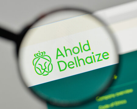 Milan, Italy - November 1, 2017: Royal Ahold Delhaize logo on the website homepage.