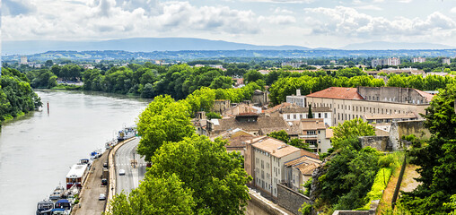 Fototapeta na wymiar Aerial view of Avignon city. Avignon - the historic capital of Provence, commune in southeastern France.