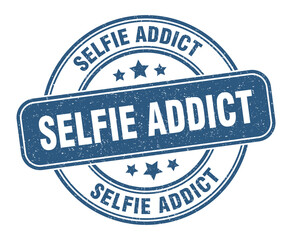 selfie addict stamp. selfie addict label. round grunge sign