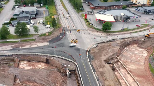Time-lapse of Ekeby roundabout tunnel under constructions . Karlskoga,Sweden-July 01,2020 