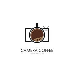 Camera Coffee Logo Design Template Flat Style Vector