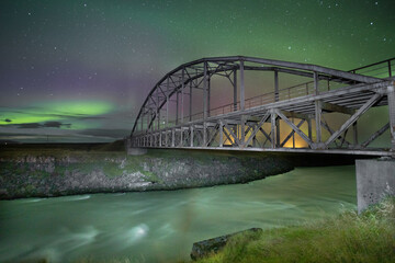 Northern Light over a old bridge in Iceland