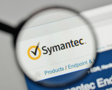 Milan, Italy - November 1, 2017: Symantec logo on the website homepage.