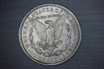 US Morgan silver dollar coin isolated (tails)