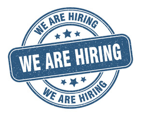 we are hiring stamp. we are hiring label. round grunge sign