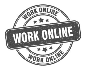 work online stamp. work online label. round grunge sign