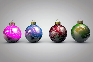 bolas de navidad con diseño de colores en fondo blanco