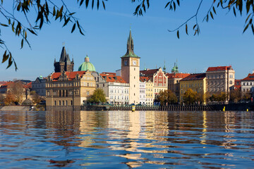 Obraz premium Colorful autumn Prague Old Town above River Vltava, Czech Republic