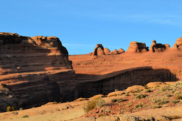 Arches National Park, landscape witch Delicate Arch in the distance, Utah, US