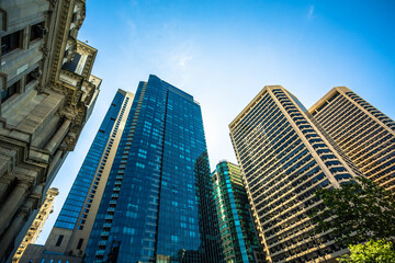 Fototapeta na wymiar Upward view of Philadelphia's skyscrapers in the City Center