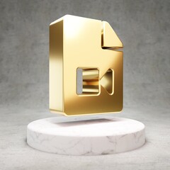 Video File icon. Shiny golden Video File symbol on white marble podium.