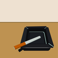 cigarette and ashtray on the brown board