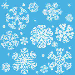 white snowflakes pattern and background raster illustration. Winter texture. Christmas  holiday theme. Winter design for decor, print, website. Illustration.