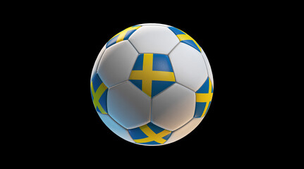 Soccer ball with the flag of Sweden on black background. 3D Rendering