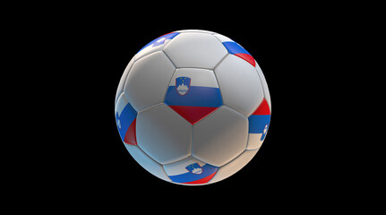 Fototapeta premium Soccer ball with the flag of Slovenia on black background. 3D Rendering