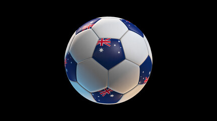 Soccer ball with the flag of Australia on black background. 3D Rendering
