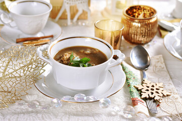 traditional Christmas Eve mushroom soup with barley