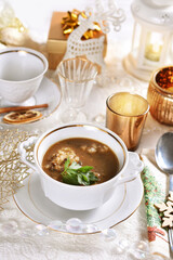 traditional Christmas Eve mushroom soup with barley